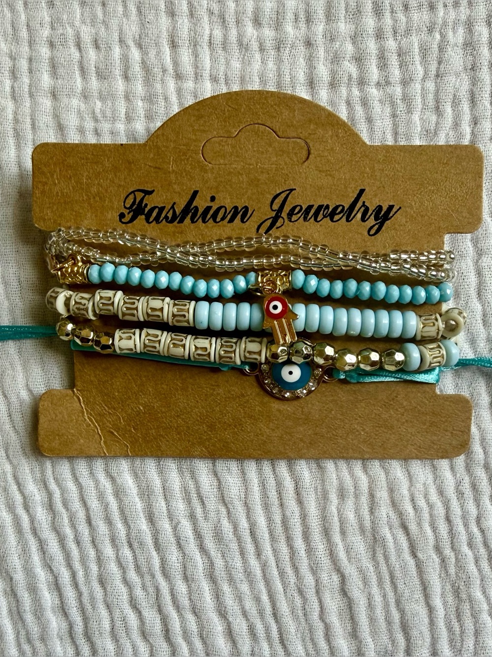 NWT Turquoise and Gold Beaded Layered Bracelet Set